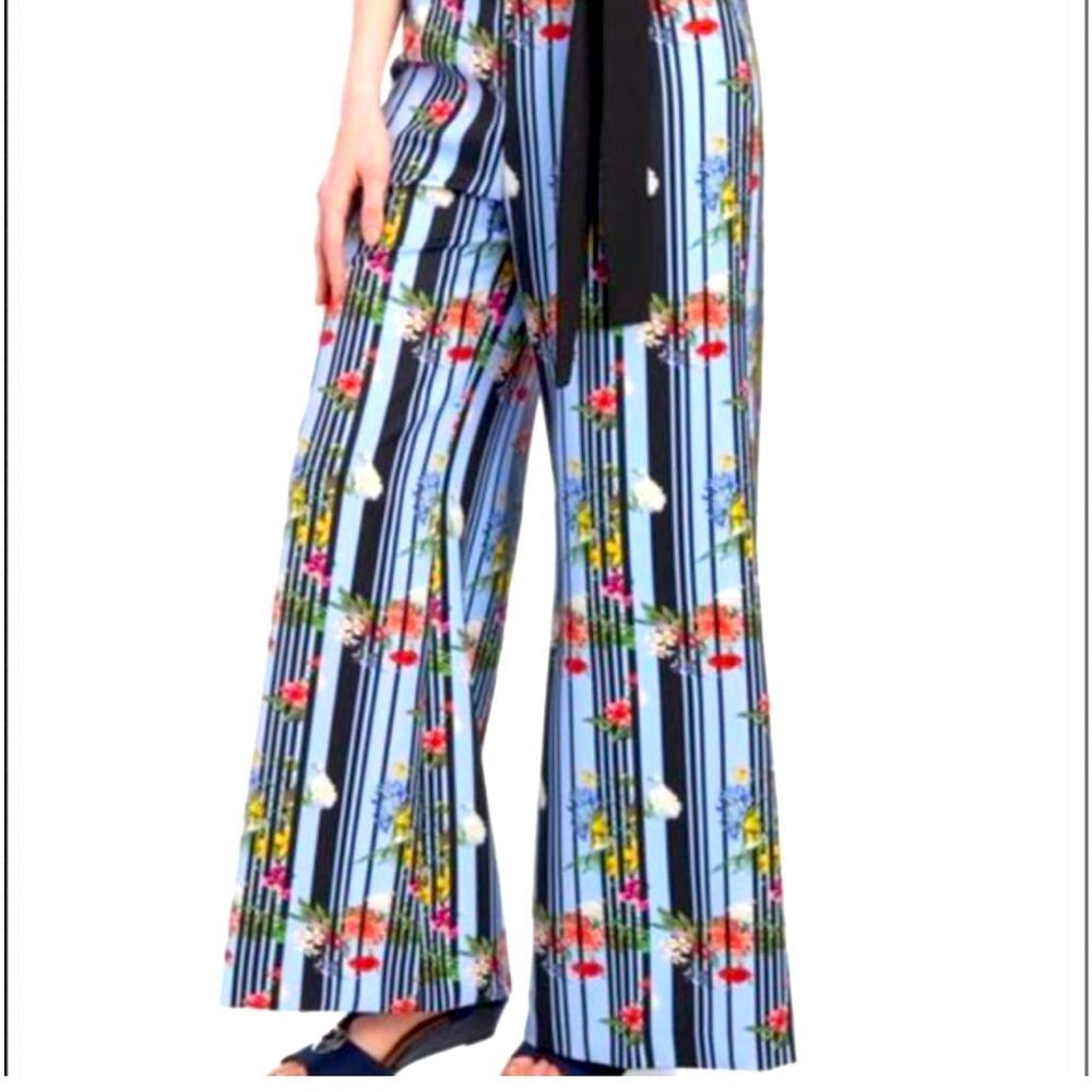 Lena Gabrielle Floral blue striped stretch Wide Leg Palazzo Pants size 4